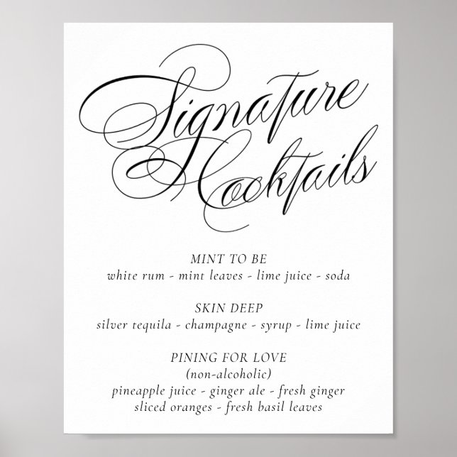 Elegant Namnteckning Cocktail Drink Black Calligra Poster (Framsidan)