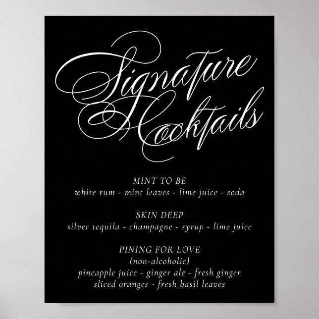 Elegant Namnteckning Cocktail Drink White Calligra Poster (Framsidan)