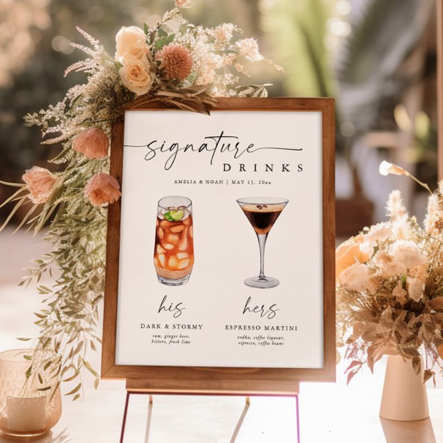 Elegant Namnteckning Drinks Bröllop Signera Pub Poster (Skapare uppladdad)