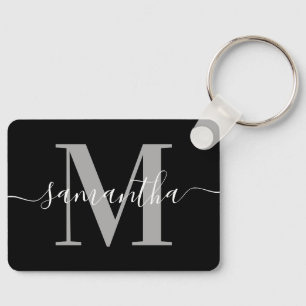 Elegant Namnteckning Grått Modern Monogram Black P Nyckelring
