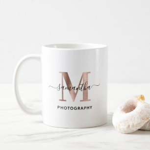 Elegant Namnteckning Ro Guld M Monogram-Logotyp Kaffemugg