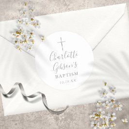 Elegant Namnteckning Silver Kor-baptismhögern Chri Runt Klistermärke