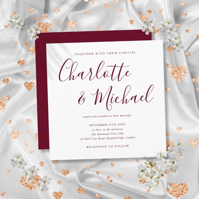 Elegant Namnteckning skript Burgundy Bröllop Inbjudningar (Elegant Signature Script Burgundy Wedding Invitation)
