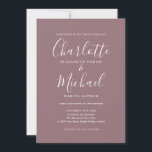 Elegant Namnteckning skriptet Mauve Bröllop Inbjudningar<br><div class="desc">Eleganten namnteckning manusbröllop med namnteckning stil namn,  den här snyggten mauve och den vita bröllopsinbjudan kan vara personlig med dina uppgifter i chic,  vita bokstäver. Designad av Thisisnotme©</div>