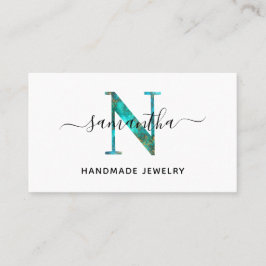 Elegant Namnteckning Turquise Guld N Monogram Logo Visitkort