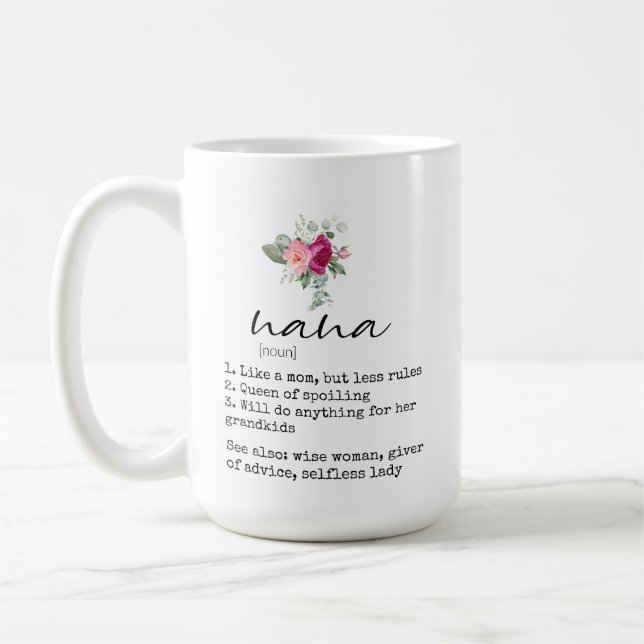 Elegant Nana Definition Blommigt 15oz Coffee Mugg (Vänster)