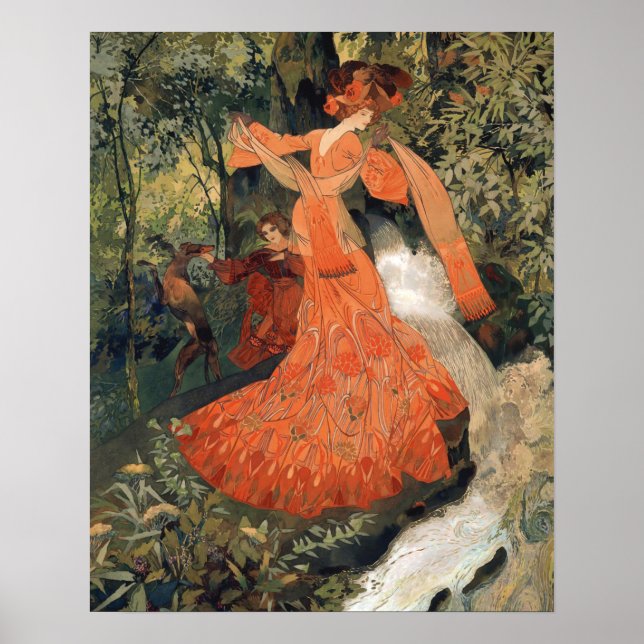 Elegant nära en källa, Vintage Poster (Framsidan)