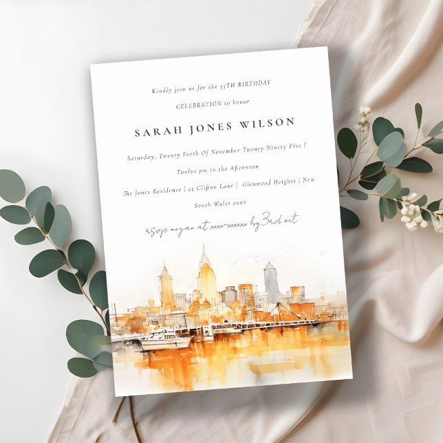 Elegant Nashville City Skyline Watercolor Birthday Inbjudningar (Skapare uppladdad)