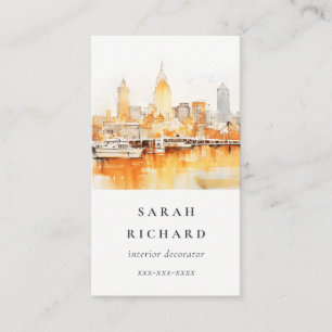 Elegant Nashville Tennessee Skyline Watercolor Visitkort