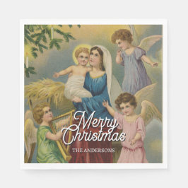 Elegant Nativitet Mary Baby Jesus Änglar Pappersservett