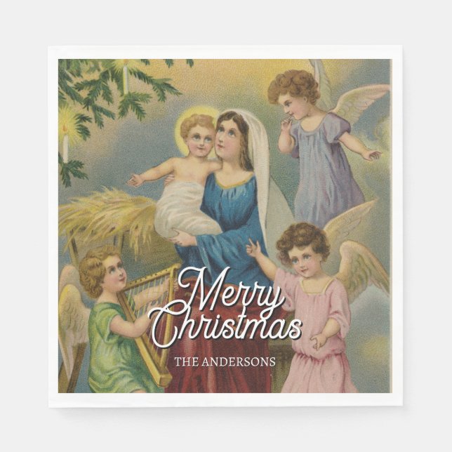 Elegant Nativitet Mary Baby Jesus Änglar Pappersservett (Framsidan)