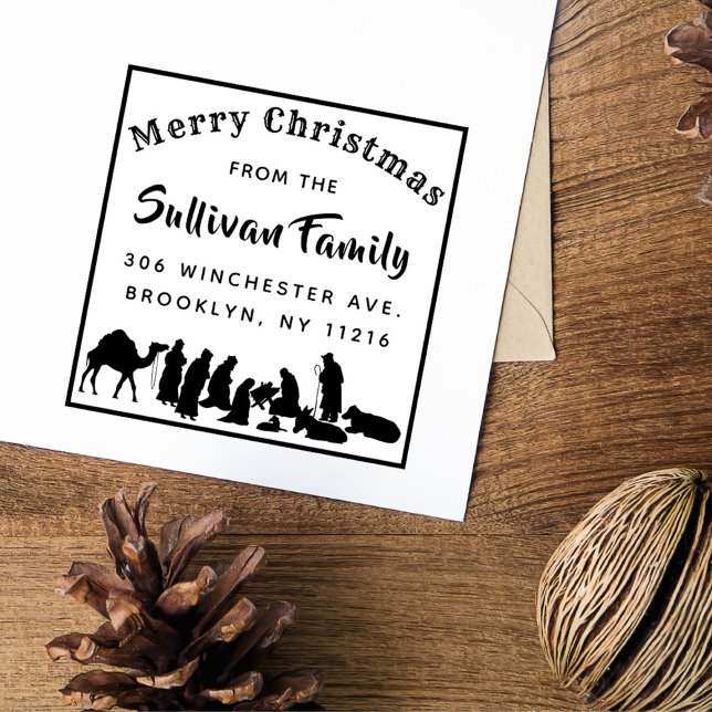 Elegant Nativitet Scene-Returadressen Jul Stämpel (Elegant Nativity Scene Christmas Return Address Rubber Stamp)