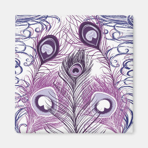 Elegant nätt purpurfärgad påfågelfjäderdesign magnet