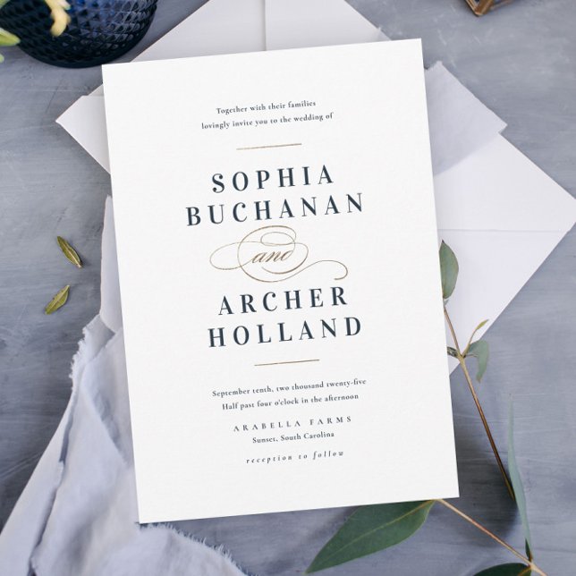 Elegant nattblå och guldbröllop inbjudningar (Skapare uppladdad)