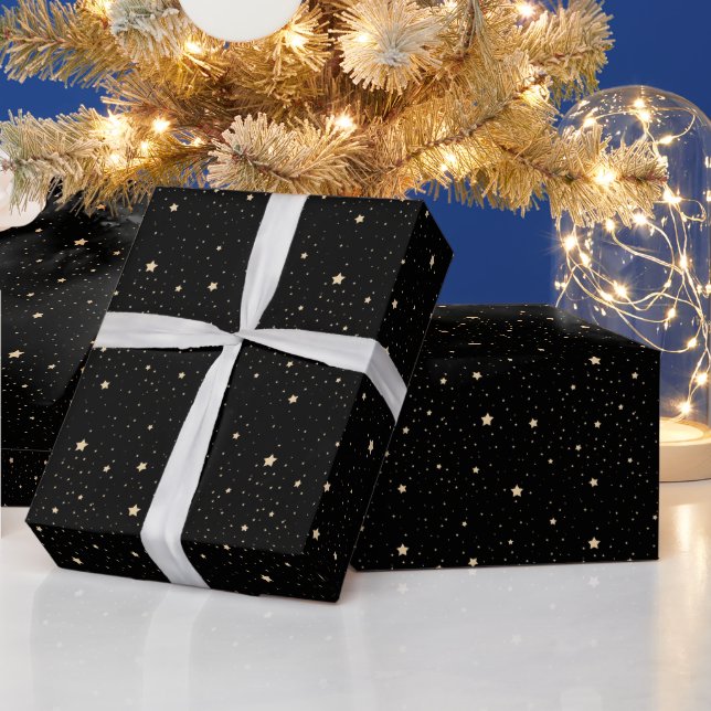 Elegant Nattstars Himmel Black & Guld Celestial Presentpapper (Helgdagar)