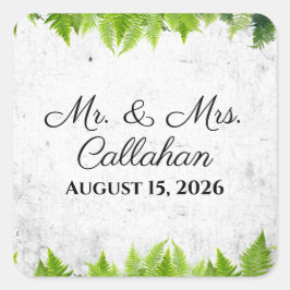 Elegant Natural Ferns Romantic Löv Bröllop Fyrkantigt Klistermärke