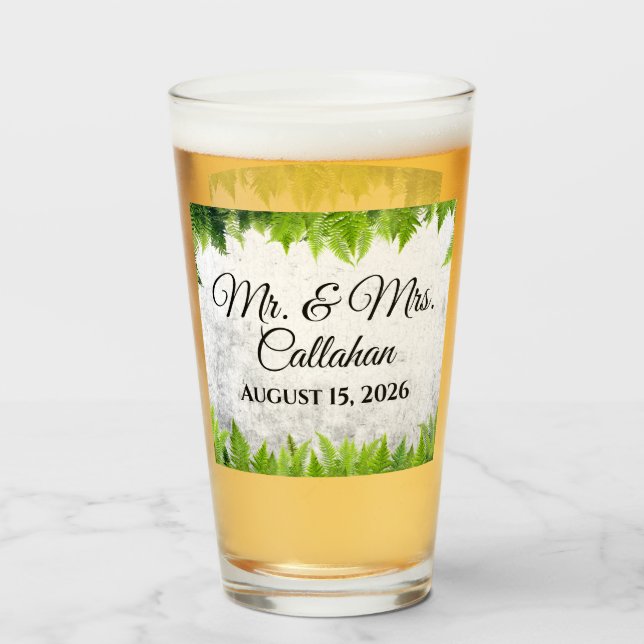 Elegant Natural Ferns Romantic Löv Bröllop Glaskopp (Framsida fylld)