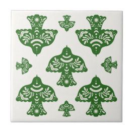 Elegant natural greenery folk art birds Italian Kakelplatta