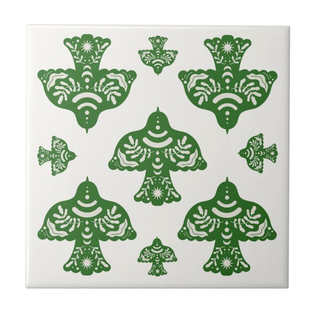 Elegant natural greenery folk art birds Italian Kakelplatta (Framsidan)
