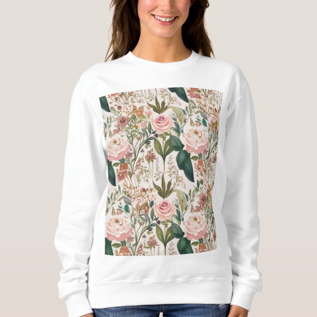 Elegant Naturinspirerat Blommönster Wildblommor T Shirt (Framsida)
