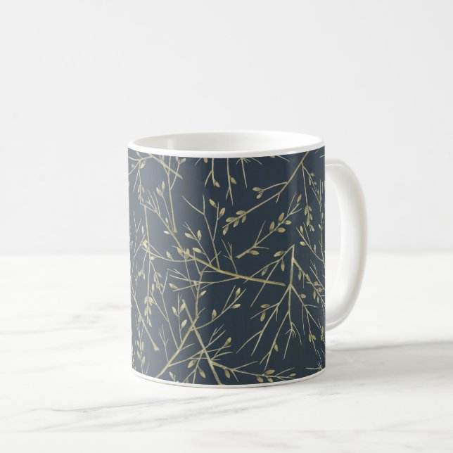 Elegant naturkvistar och grenmönster Blå Kaffemugg (Framsida höger)