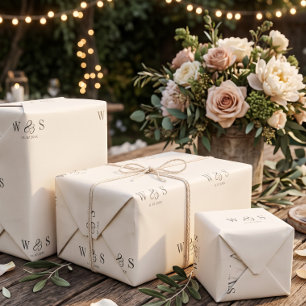 Elegant naturlig kräm initial bröllopsparet presentpapper