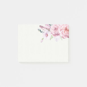 Elegant Naturlig vattenfärg Boho Blommigt Fjädra Post-it Block
