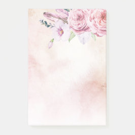 Elegant Naturlig vattenfärg Boho-Blommigt och fjäd Post-it Block