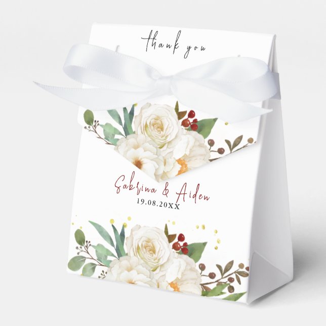 Elegant Naturliga Vit ros Peony-Blommigten Bröllop Presentaskar (Framsidan Sidan)