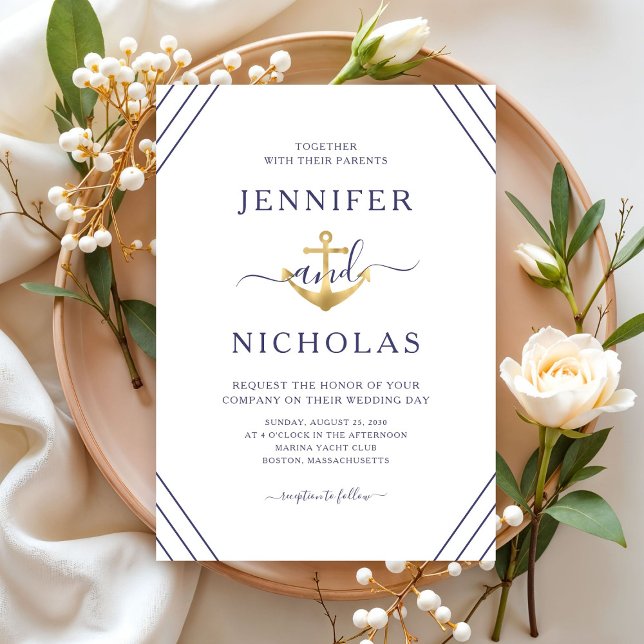 Elegant Nautical Anchor Bröllop Inbjudningar (Elegant Nautical Anchor Wedding Invitation)
