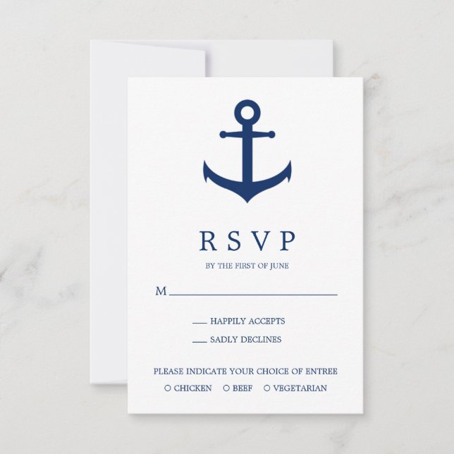 Elegant Nautical Anchor Meal Choice Bröllop OSA Kort (Framsida)