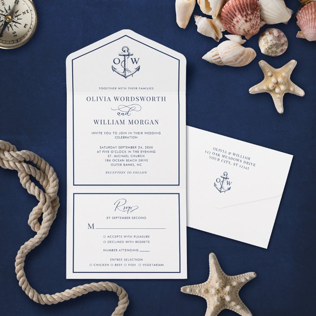 Elegant Nautical Anchor Monogram Ram Bröllop (Skapare uppladdad)