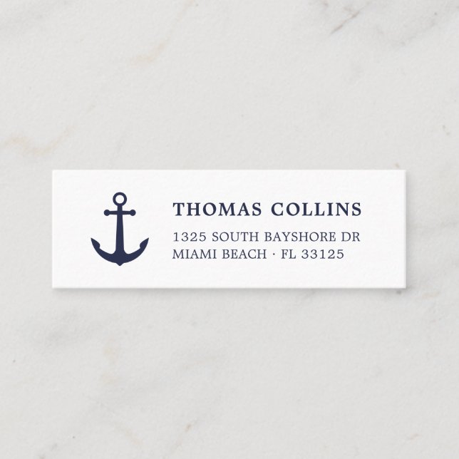 Elegant Nautical Anchor Navy Blue and White | Mini Visitkort (Framsida)
