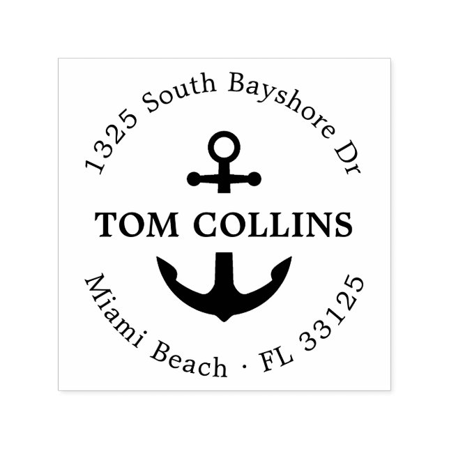 Elegant Nautical Anchor | Rund Returadress Självfärgande Stämpel (Design)