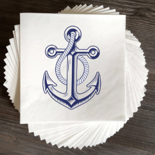 Elegant Nautical Anchor Sailor Navy Blue Bröllop Pappersservett