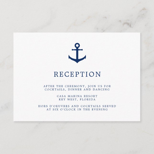 Elegant Nautical Anchor Wedding Reception Tilläggskort (Framsida)
