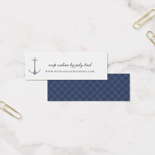 Elegant Nautical Anchor Wedding Website RSVP Litet Visitkort (Kontor)
