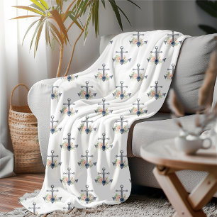 Elegant Nautical Anchors, kustnära Blommigt Fleecefilt