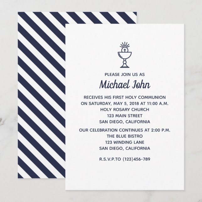 Elegant Nautical Blue boy First Commune Inbjudningar (Fram/baksida)