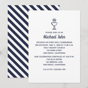 Elegant Nautical Blue boy First Commune Inbjudningar