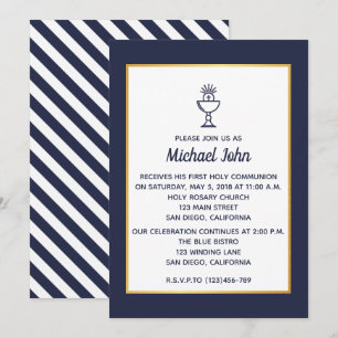 Elegant Nautical Blue Faux Guld First Inbjudningar
