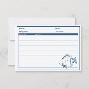 Elegant Nautical Blue Fish - Seafood Recept Card