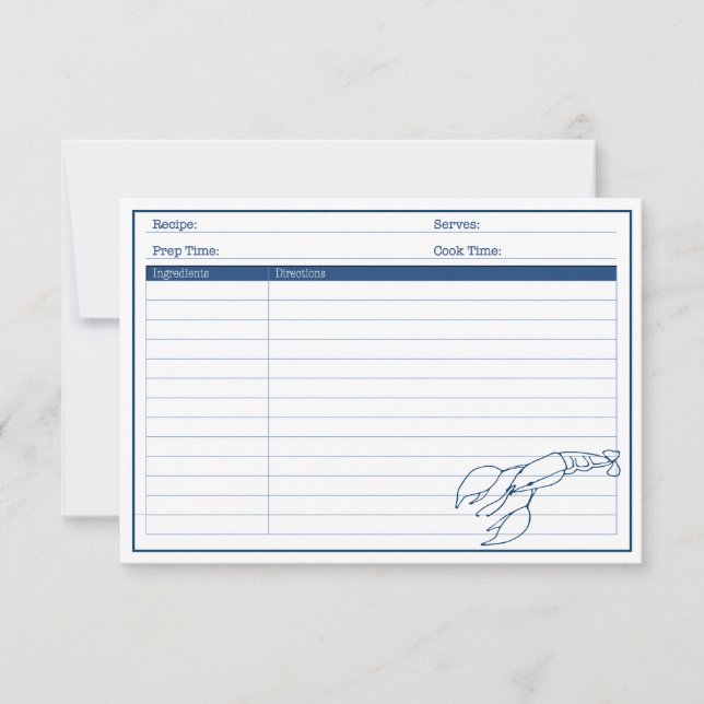 Elegant Nautical Blue Lobster Seafood Recept Card (Framsida)