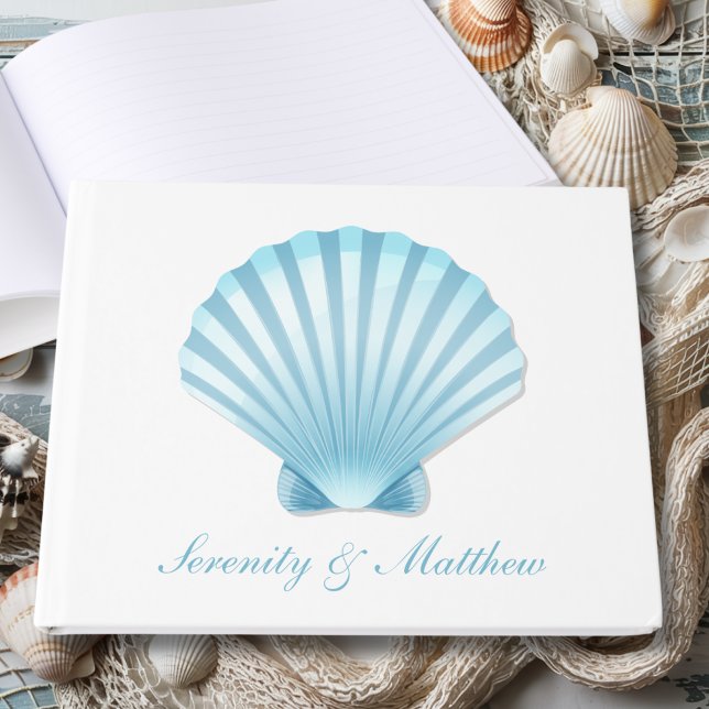Elegant Nautical Blue Seashell Beach Wedding Gästböcker (Skapare uppladdad)