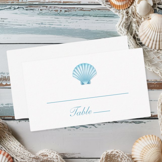 Elegant Nautical Blue Snäcka Beach Wedding Placeringskort (Skapare uppladdad)