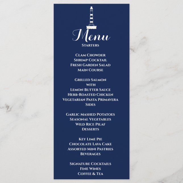 Elegant Nautical Bröllop Lighthouse White & Blue Meny (Framsida)