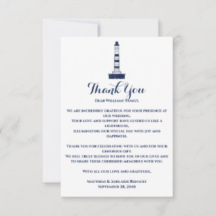 Elegant Nautical Bröllop Lighthouse White & Blue Tack Kort
