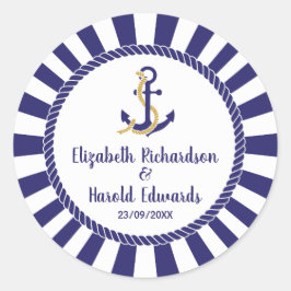 Elegant Nautical Bröllop Navy Anchor Runt Klistermärke