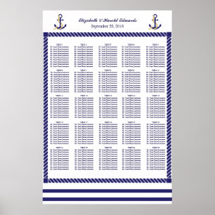 Elegant Nautical Bröllop Navy Rand Seatdiagram Poster