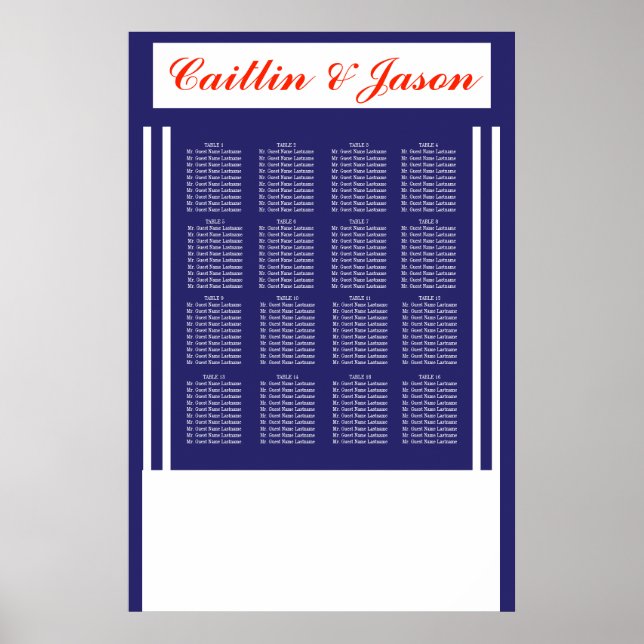 Elegant Nautical Bröllop Navy Rand Seatdiagram Poster (Framsidan)